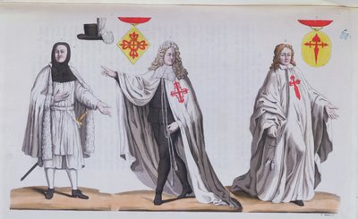 فرسان كالاترافا في زي الحرب ، الزي الاحتفالي وكفارس من وسام القديس جيمس ، التوضيح من "زي Antico e Moderno" بقلم Guilio Ferrario ، c.1820 بواسطة فيتوريو رينيري